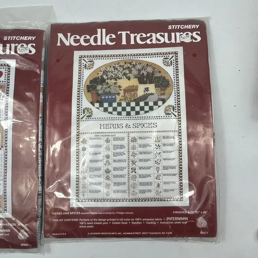 Needle Treasures Vintage Crewel Embroidery Kit Lot 2 Calories Herbs Spices 20x28